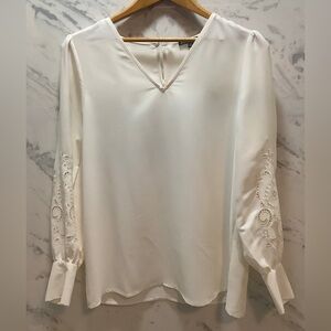 Adrianna Papell Women’s Blouse, Embellished Sleeves, Ivory,  Size M